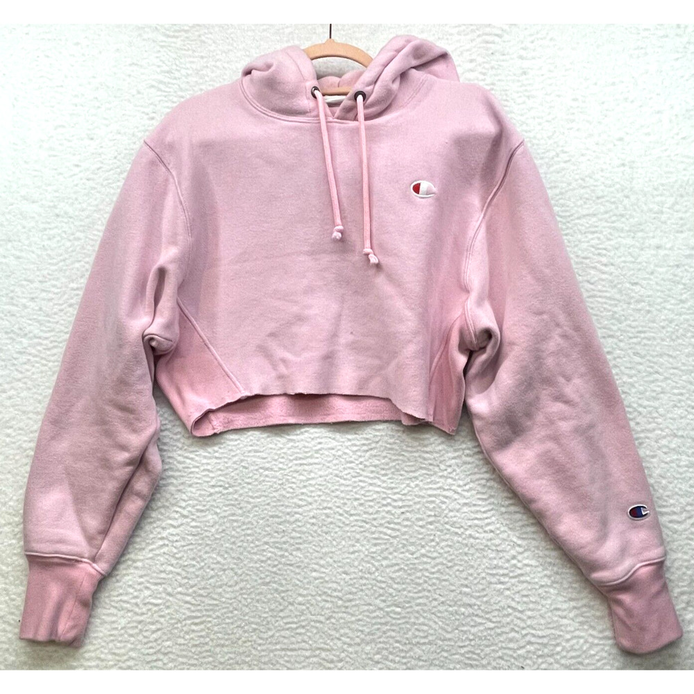 Champion Hoodie Womens Small Pink Reverse Weave Sweatshirt Crop Streetwear Cozy